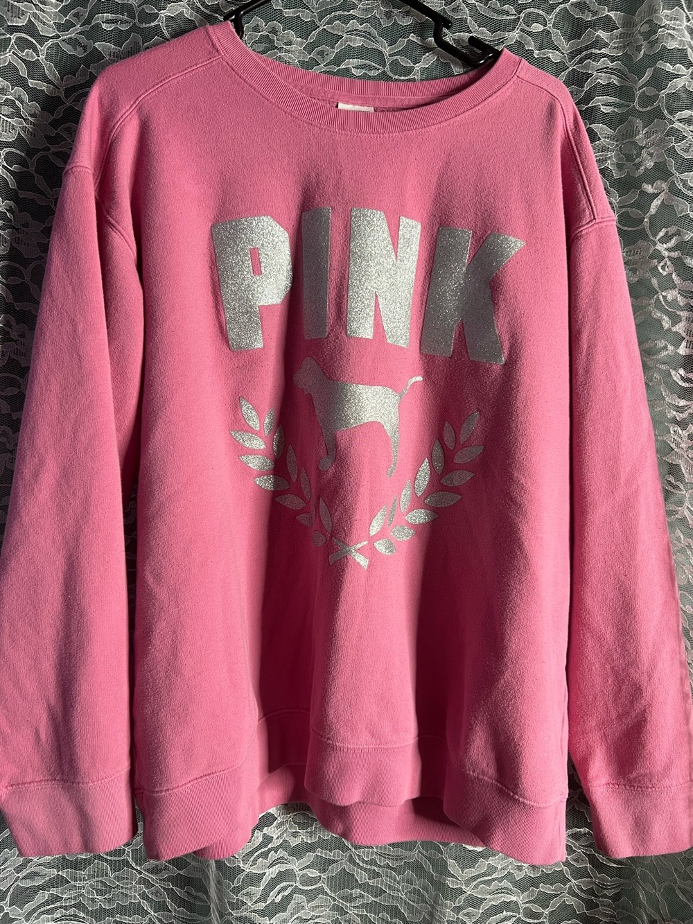 Victorias Secret PINK Crewneck Pink and Glitter Sweater Womens XL
